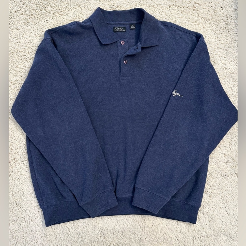 Walter Hagen Men's Pull-over 1/4 button up Sweater Navy Blue L Warm & Heavy